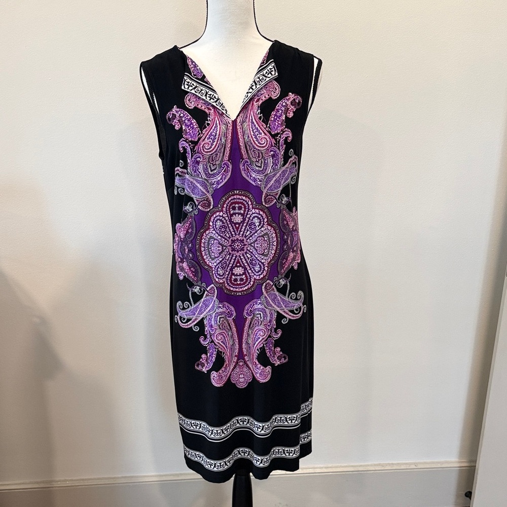 Enfocus Studio Black and Purple‎ Midi Dress Size 8